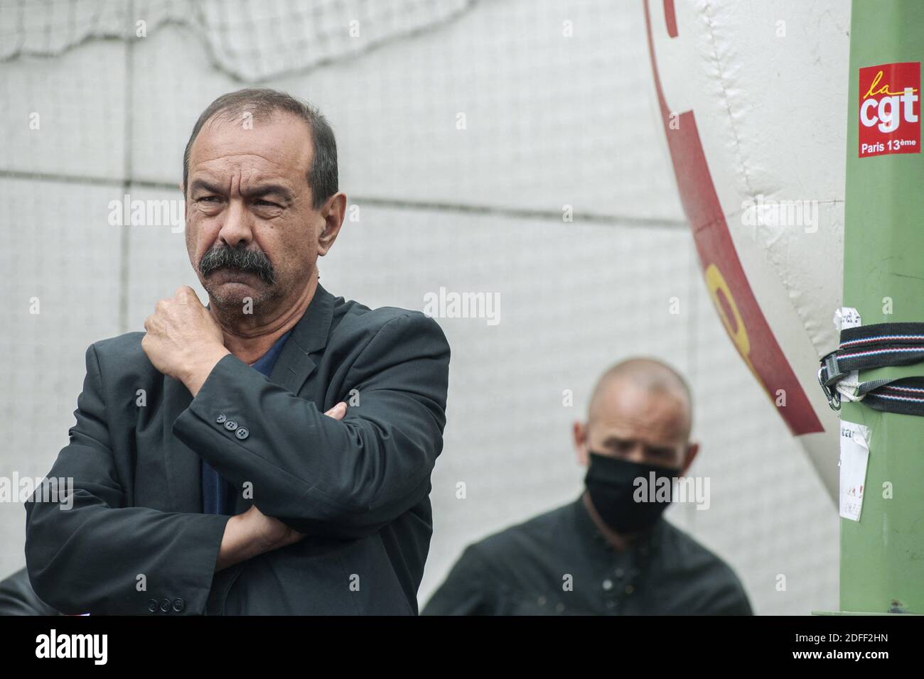 El Secretario General del sindicato francés CGT, Philippe Martinez, llegando a la RATP, para apoyar a un delegado de la CGT de la RATP, amenazado de despido en París, Francia, el 20 de julio de 2020. Foto de Pierrick Villette/Avenir Pictures/ABACAPRESS.COM Foto de stock