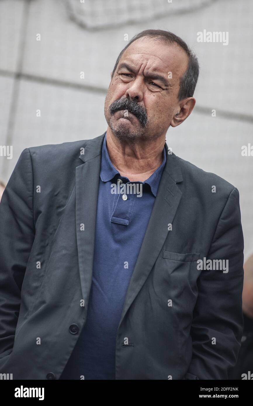 El Secretario General del sindicato francés CGT, Philippe Martinez, llegando a la RATP, para apoyar a un delegado de la CGT de la RATP, amenazado de despido en París, Francia, el 20 de julio de 2020. Foto de Pierrick Villette/Avenir Pictures/ABACAPRESS.COM Foto de stock