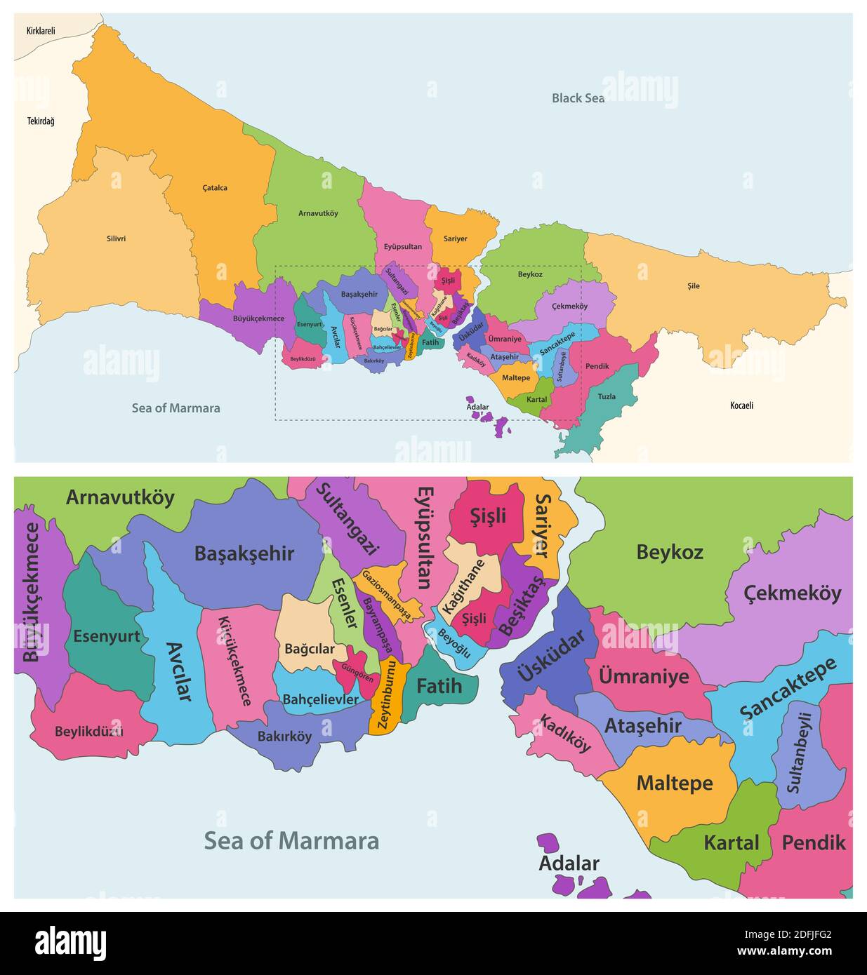 Distritos de Estambul provincia vector cerrar mapa detallado Ilustración del Vector