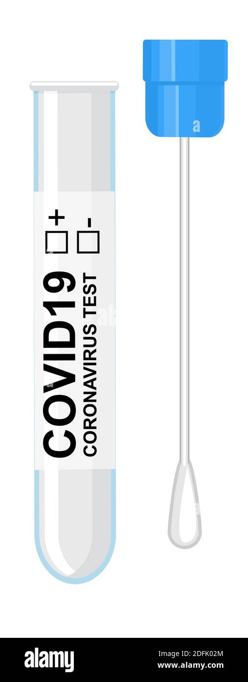 Kit de prueba COVID-19, prueba rápida, tubo de prueba y hisopo para COVID-19. Pruebas positivas para el nuevo coronavirus de rápida propagación Covid-19 Ilustración del Vector