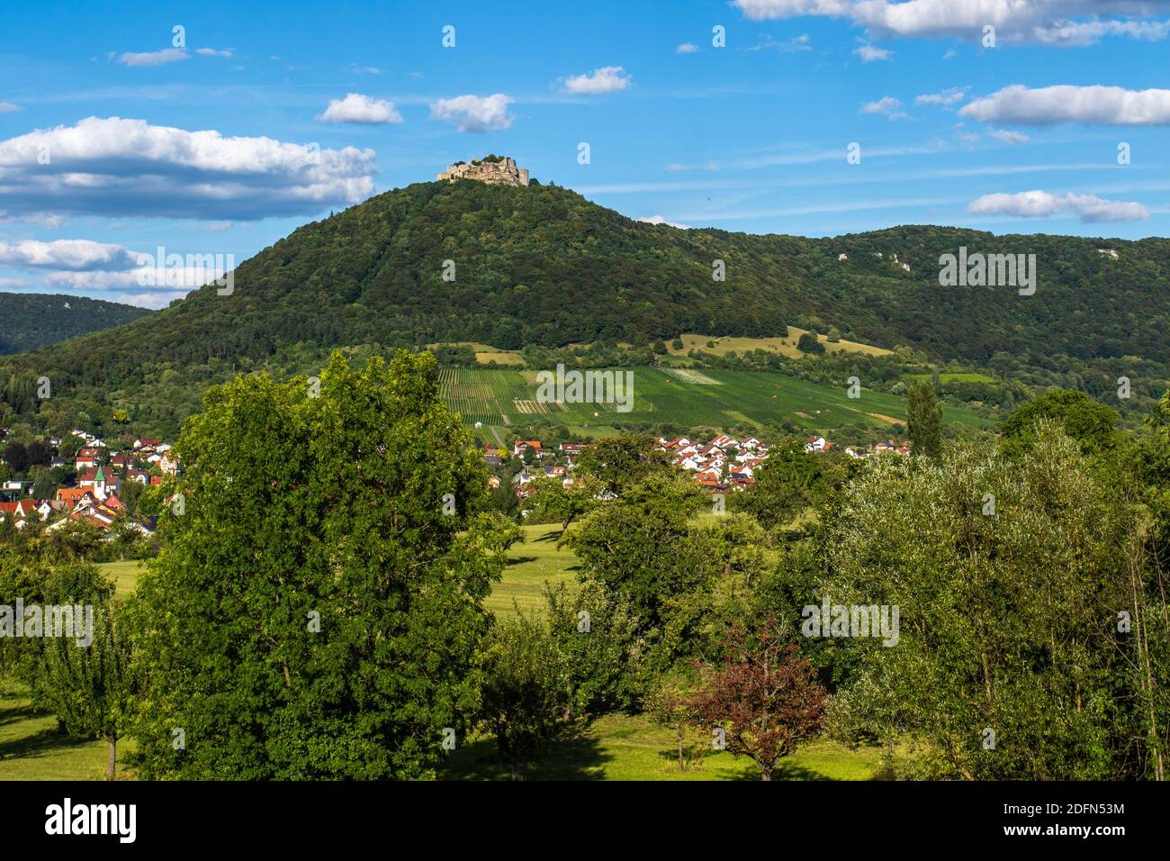 Stadt Neuffen mit Burg Hohenneuffen, Schwäbische Alb, Deutschland Foto de stock