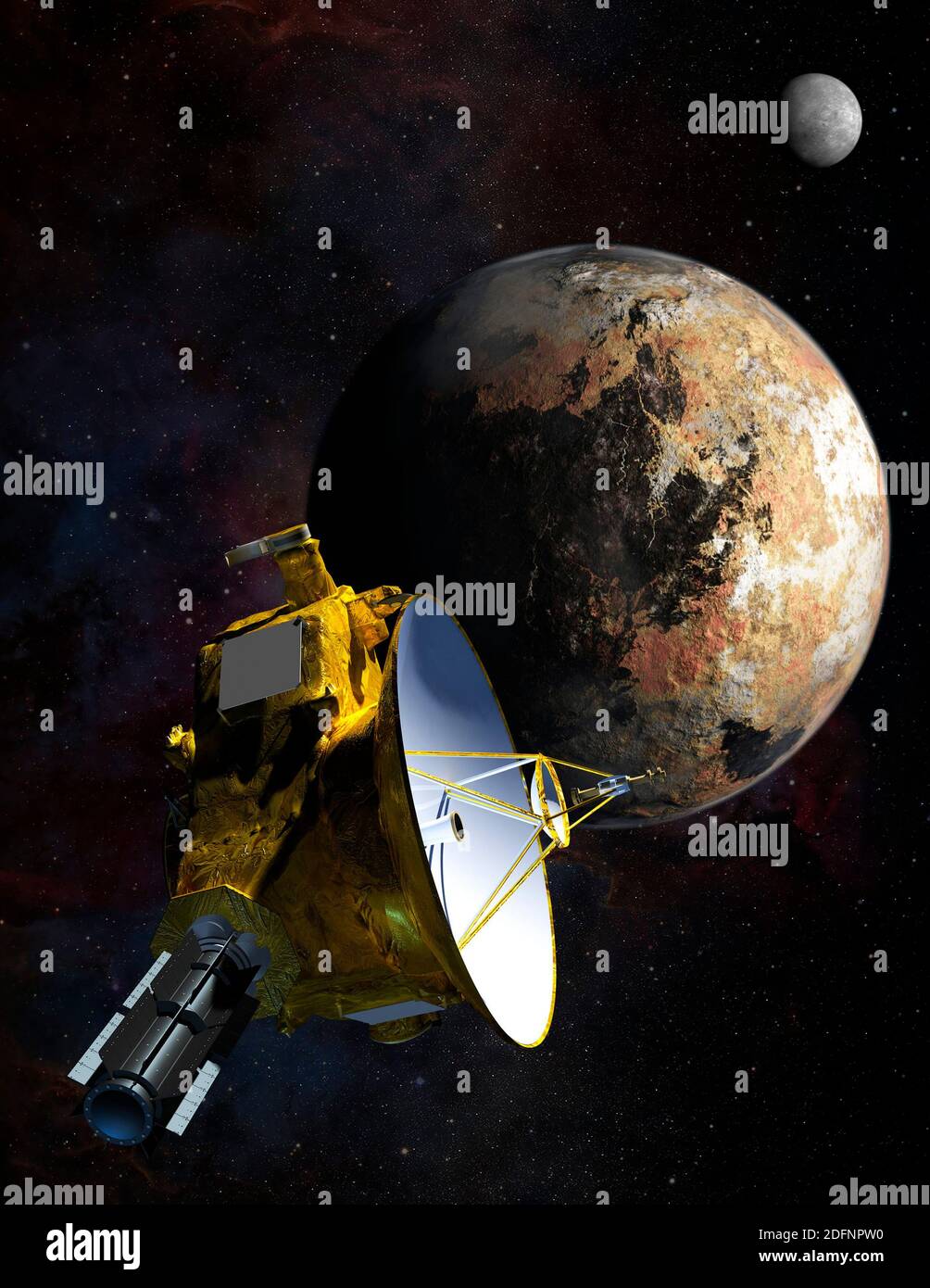 PLUTÓN, SISTEMA sol - 13 Julio 2015 - la impresión de este artista del objeto sub-planetario Plutón fue tomada cuando la sonda espacial se acercó al pequeño planeta Foto de stock