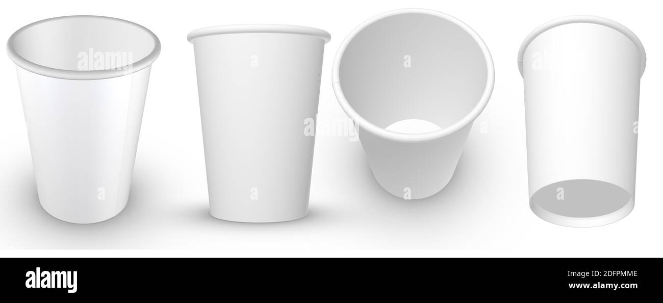 Presentación 3D: Plantilla de copa de papel blanco de imagen de alta resolución aislada sobre fondo blanco, detalles de alta calidad Foto de stock