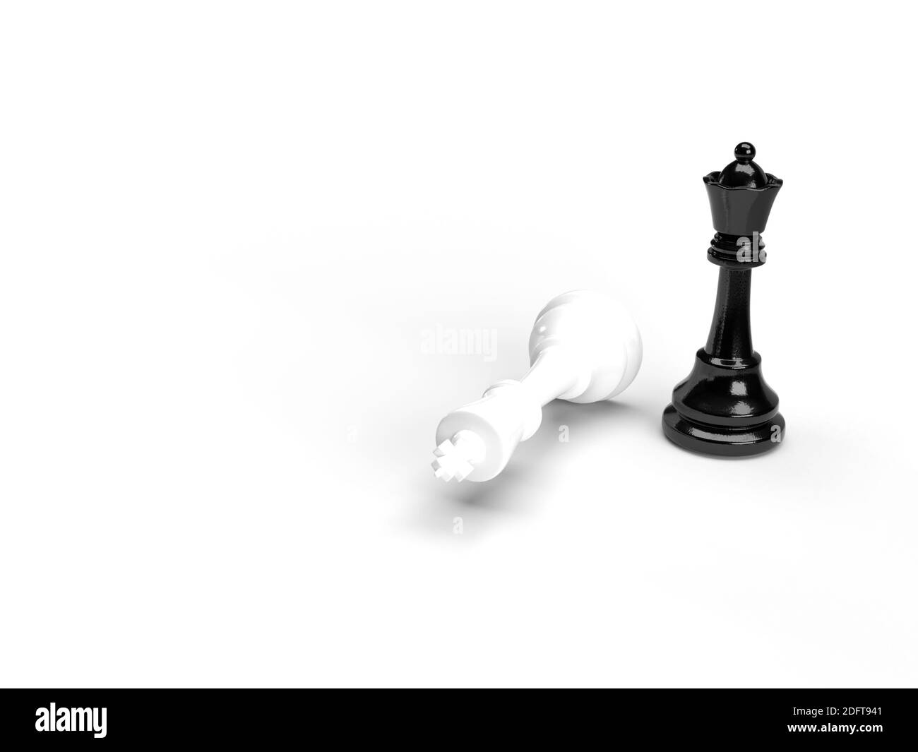 Concepto de estrategia de negocio Chess Checkmate. Rey y reina aislados en blanco con espacio para copias Foto de stock