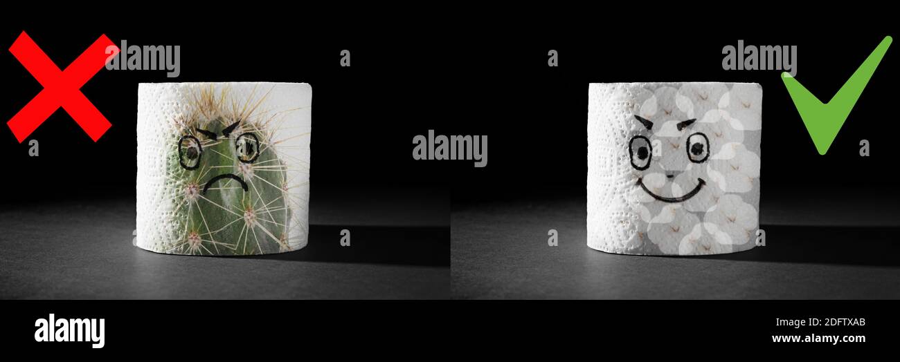 Rollos de papel higiénico áspero y suave con caras dibujadas sobre fondo  oscuro Fotografía de stock - Alamy