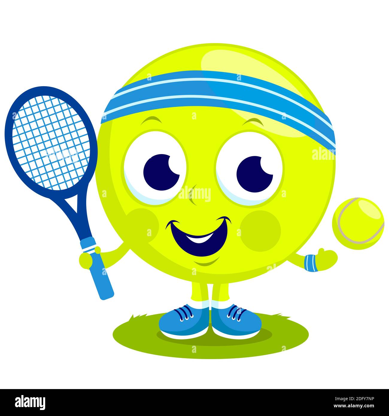 Personaje de la pelota de tenis de dibujos animados jugando al tenis con  una raqueta y una pelota de tenis Fotografía de stock - Alamy