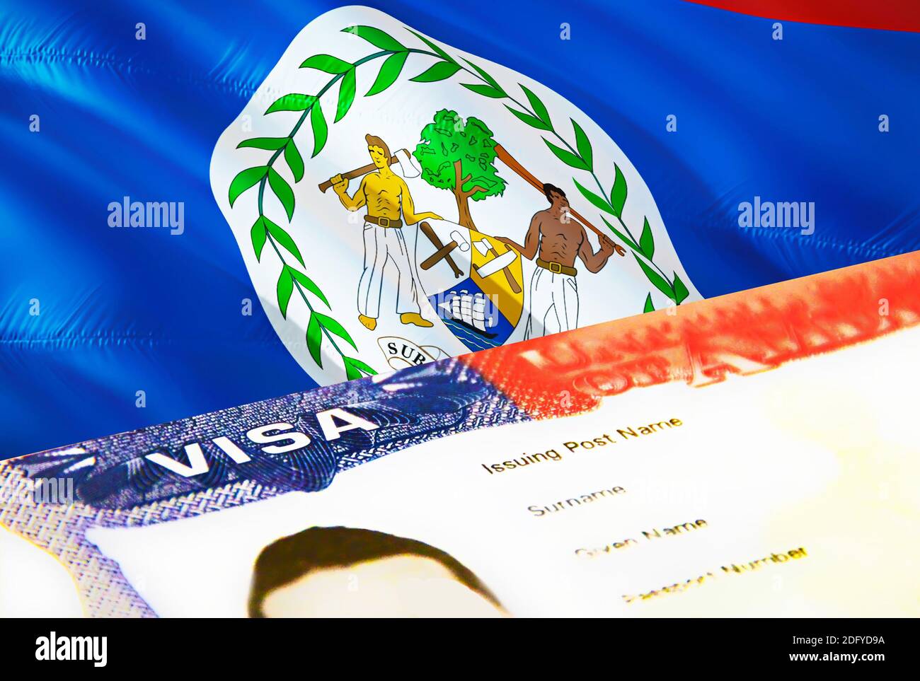 Belice documento de inmigración de cerca. Visado de pasaporte en la