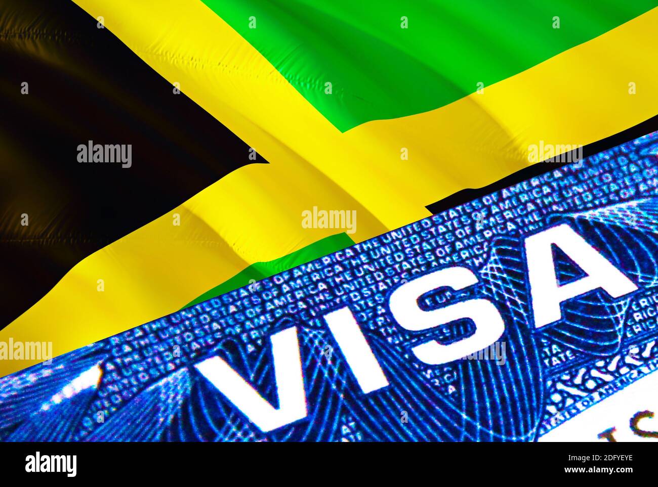 Documento de visa de Jamaica de cerca. Visado de pasaporte en la