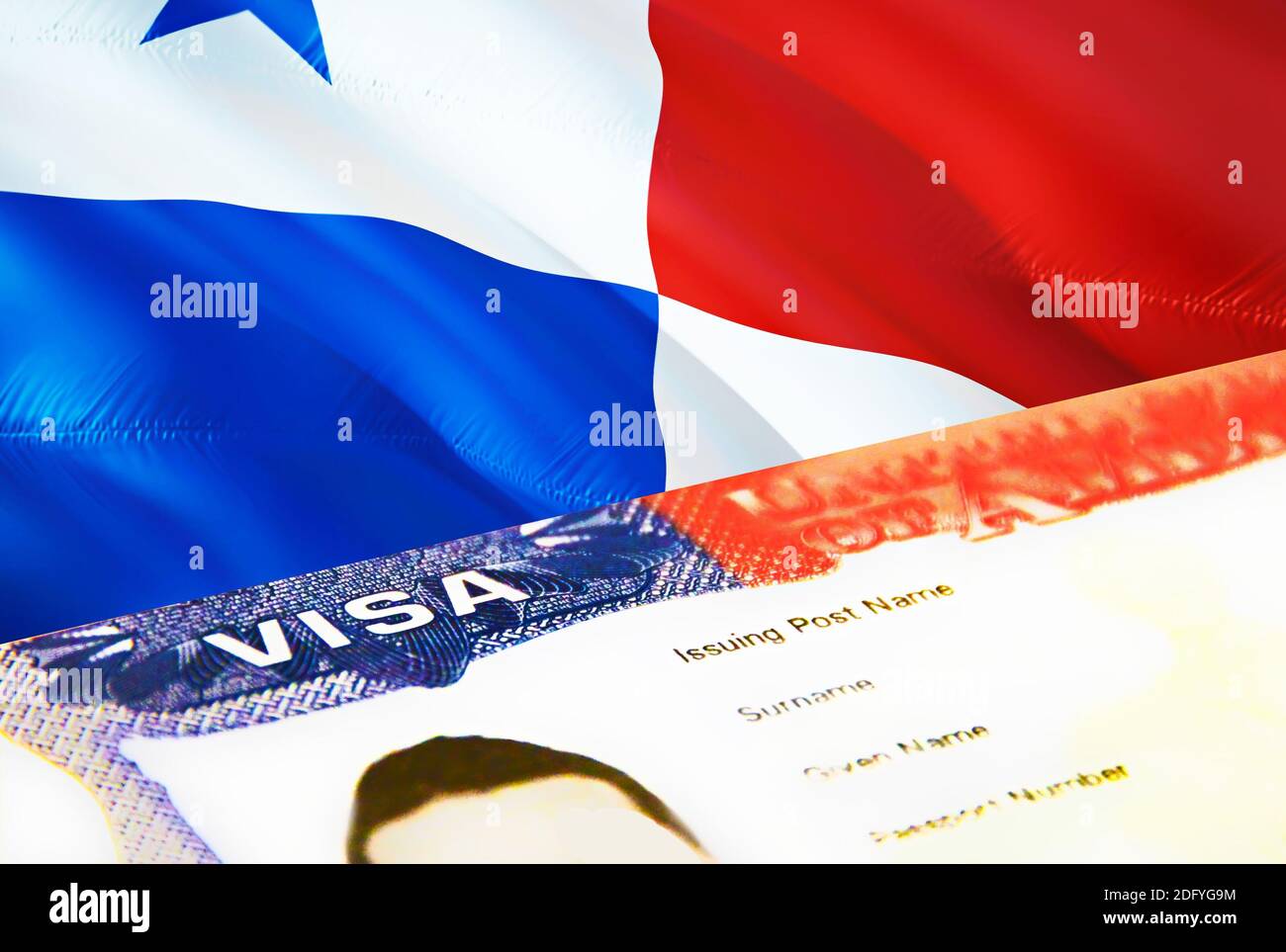 Documento de inmigración de Panamá de cerca. Visado de pasaporte en la