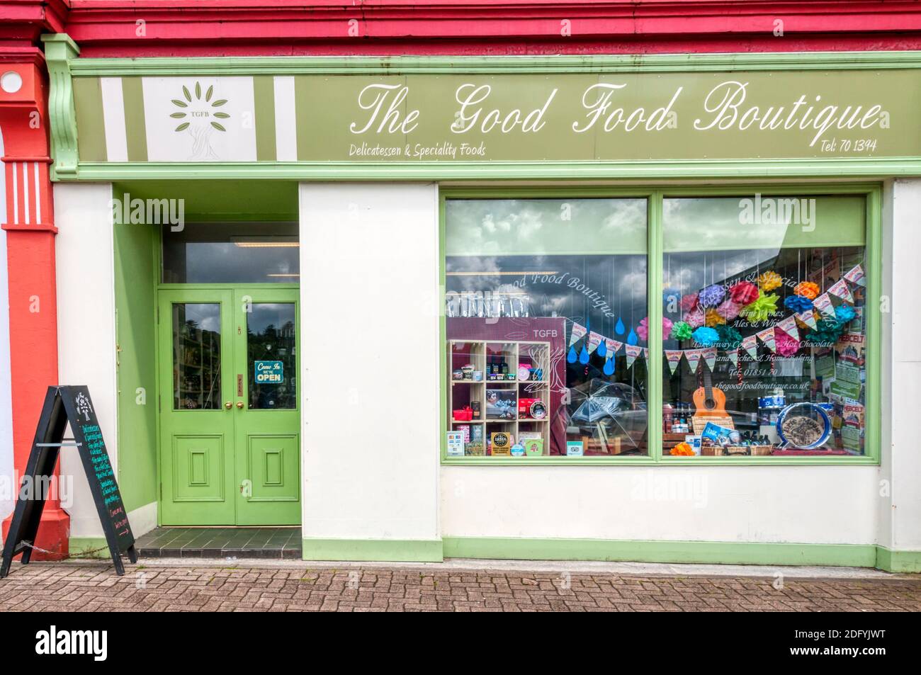 The Good Food Boutique delicatessen in Stornoway en la isla de Lewis en las Hébridas exteriores. Foto de stock