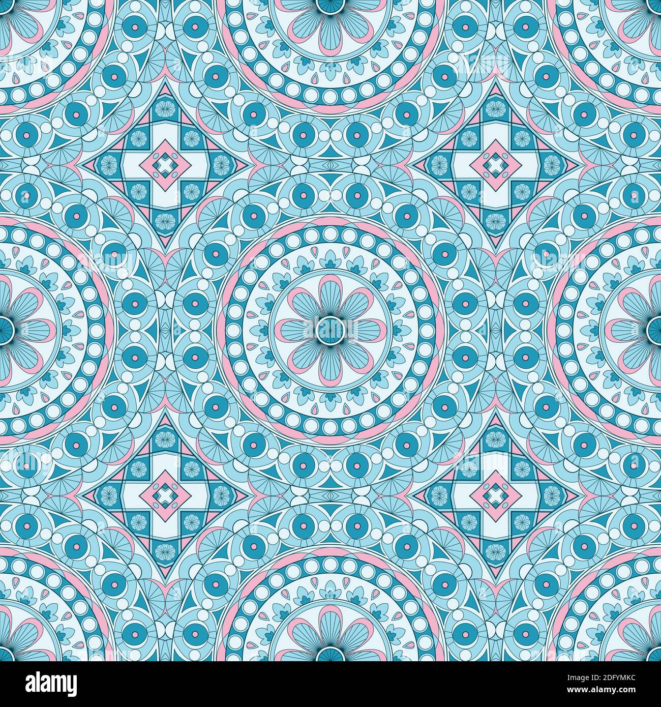 Patrón étnico de vectores estrechos. Rhombus azul y mandalas circular. Se puede utilizar para el diseño de tela, cubiertas, fondos de pantalla, azulejos. Ilustración del Vector
