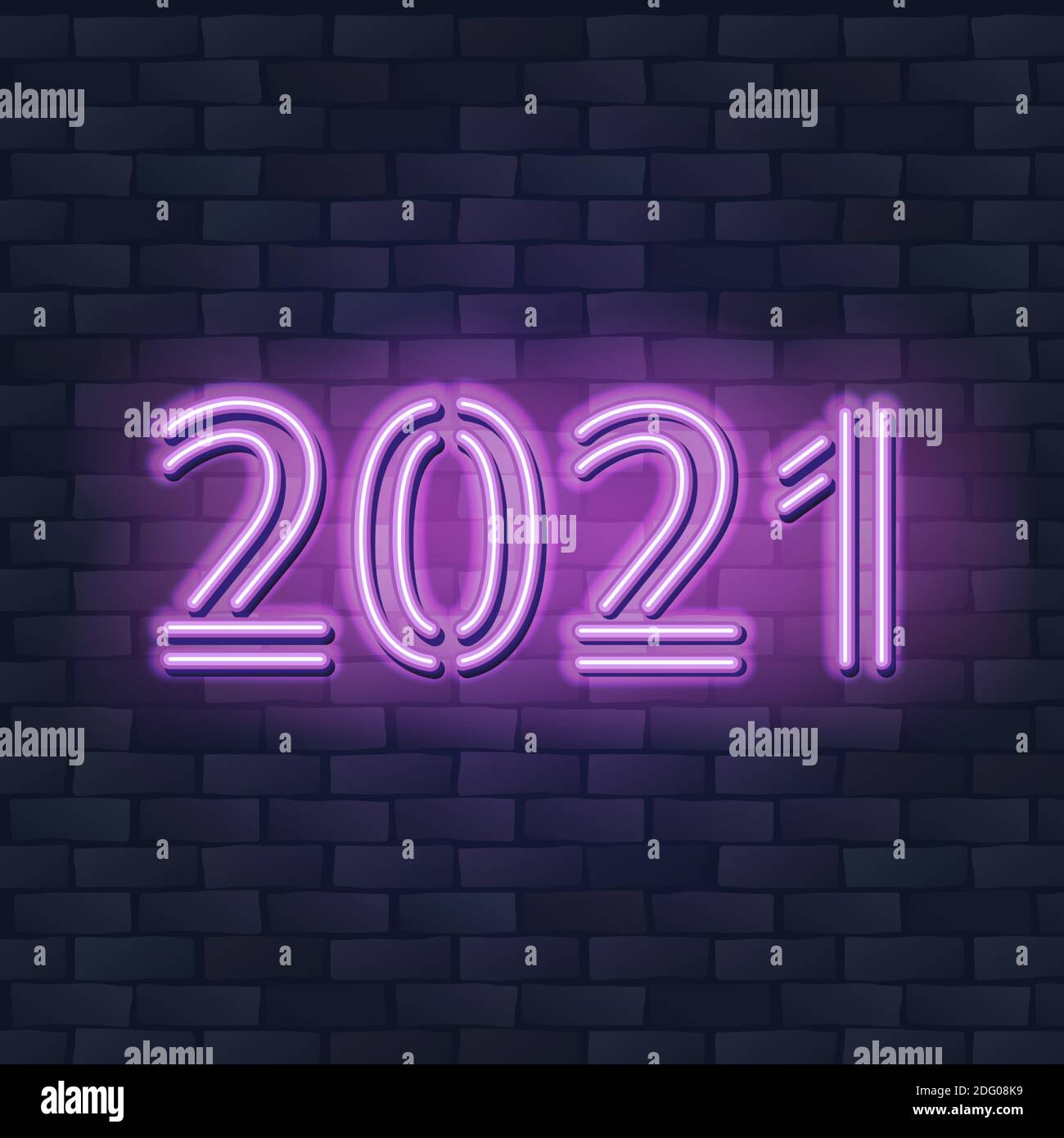 2021 concepto de año Nuevo con luces de neón de colores. Elementos de diseño retro para presentaciones, volantes, folletos, pósters o postales. Ilustración vectorial. Ilustración del Vector