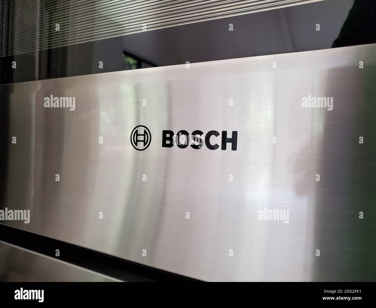 Primer plano de un logotipo de Bosch Home Appliances Company en Lafayette, California, 17 de noviembre de 2020. () Foto de stock