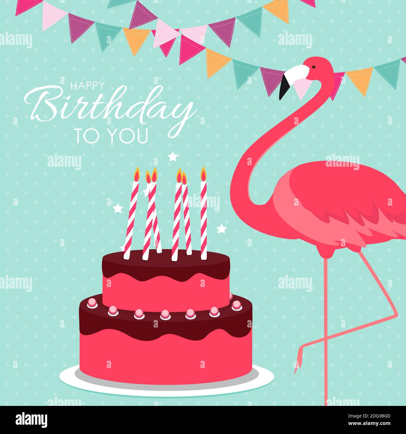 Fondo de Póster de Feliz Cumpleaños con Pastel Colorful y Cartoon Pink  Flamingo. Ilustración Fotografía de stock - Alamy
