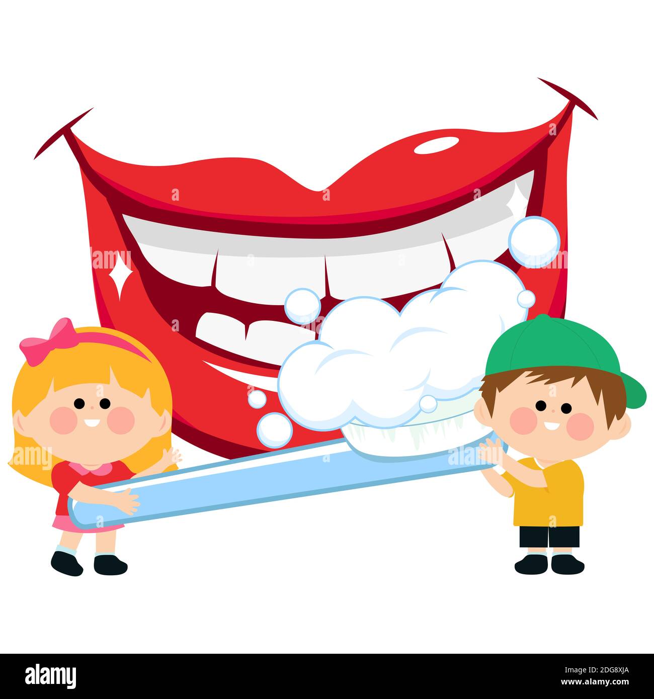 Niños sosteniendo un cepillo de dientes y cepillándose los dientes.  Concepto de higiene dental para niños Fotografía de stock - Alamy