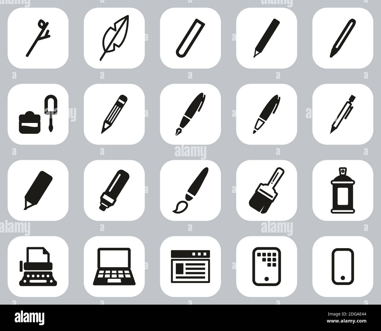 Herramientas de escritura iconos Blanco y negro Diseño plano conjunto  Grande Imagen Vector de stock - Alamy