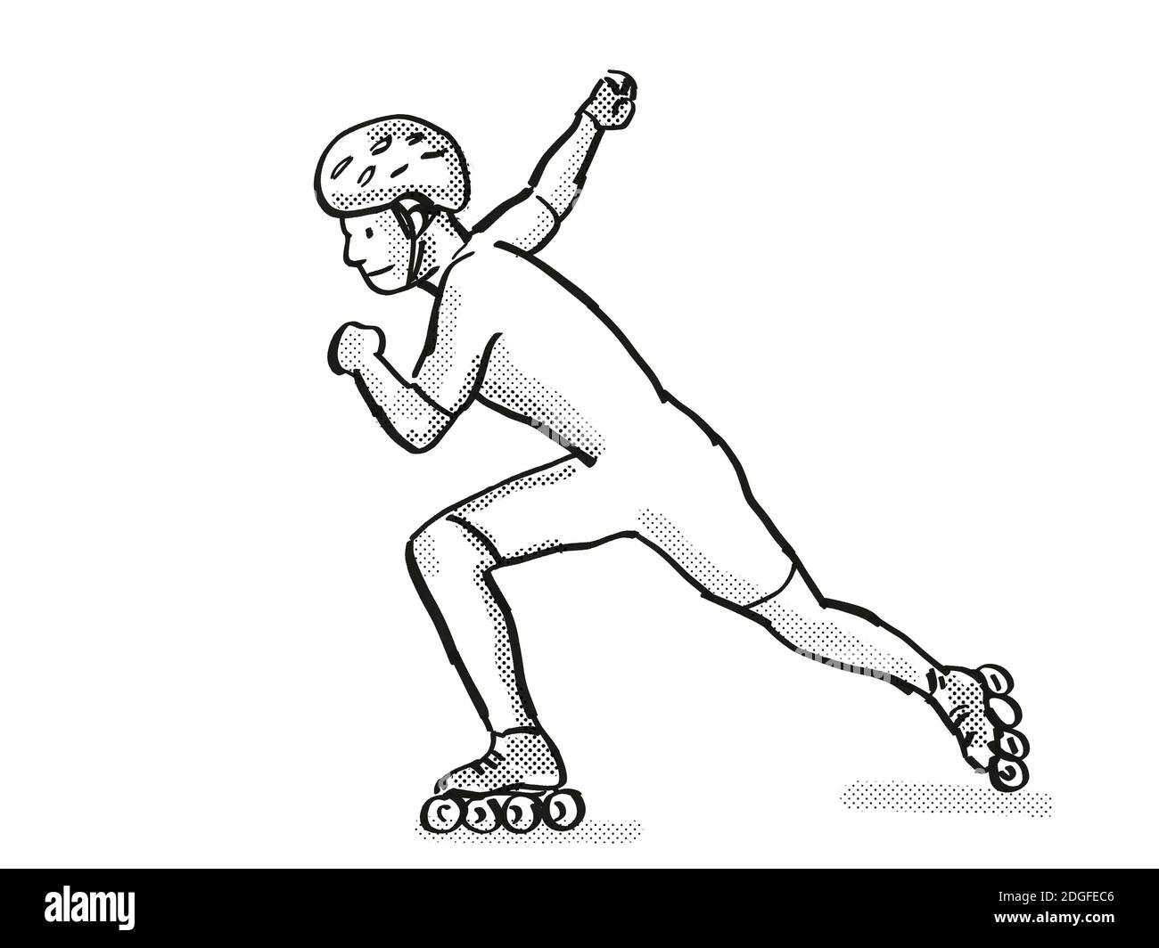Skater atleta velocidad en línea Patinaje Cartoon Retro dibujo Fotografía  de stock - Alamy