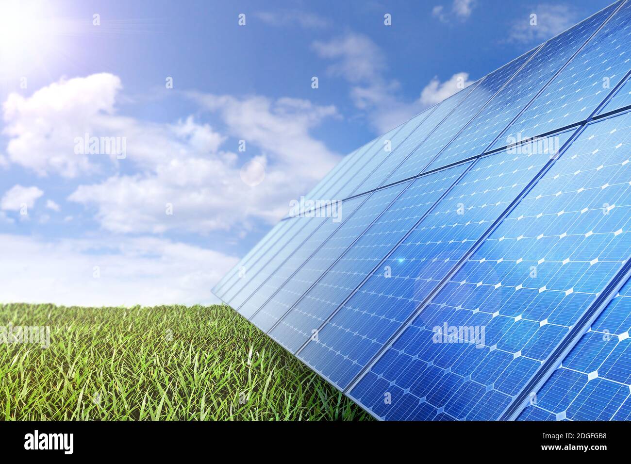 Panel solar produce ecológico de la energía del sol. Foto de stock