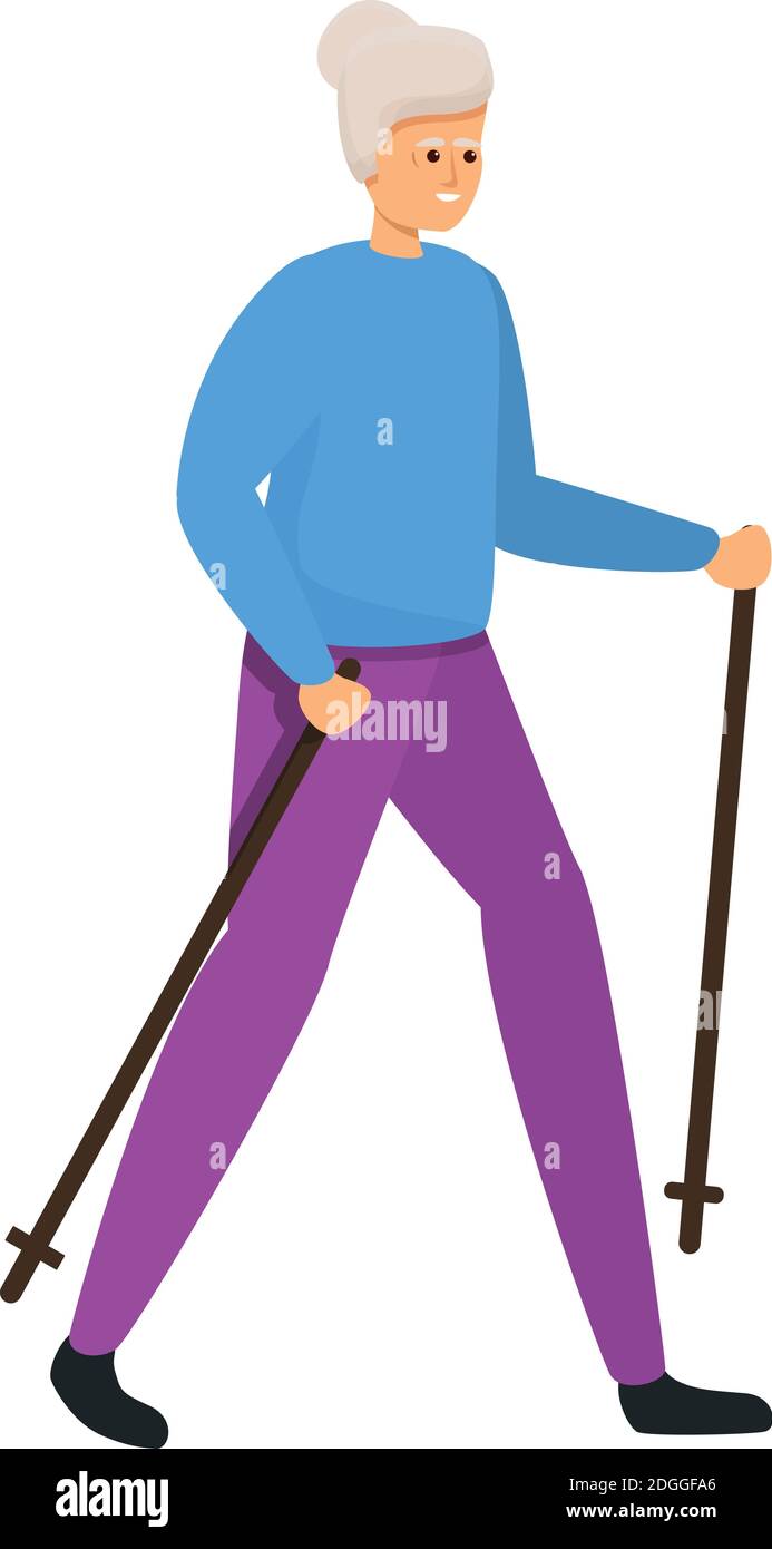 Mujer mayor icono de marcha nórdica. Dibujos animados de la mujer mayor  nordic caminar vector icono para el diseño web aislado sobre fondo blanco  Imagen Vector de stock - Alamy