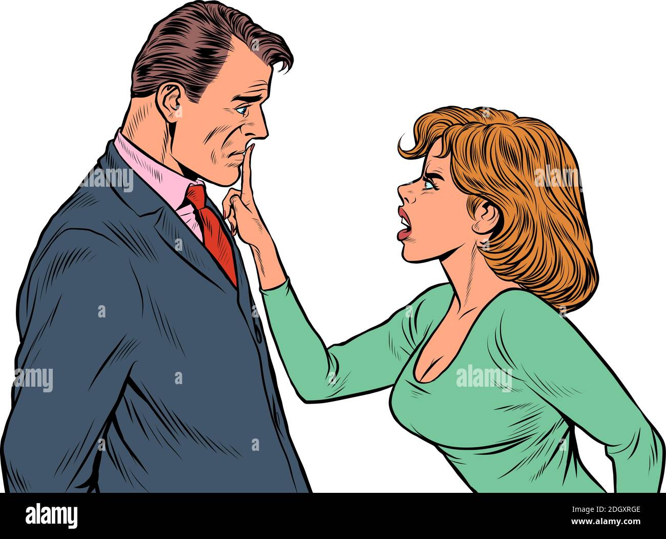 Pareja peleando, mujer y hombre. Escándalo de marido y mujer Ilustración del Vector