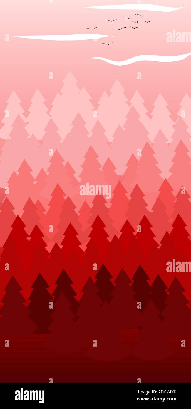 Composición de un bosque abstracto de color rojo. Temática de naturaleza salvaje. Vector Ilustración del Vector