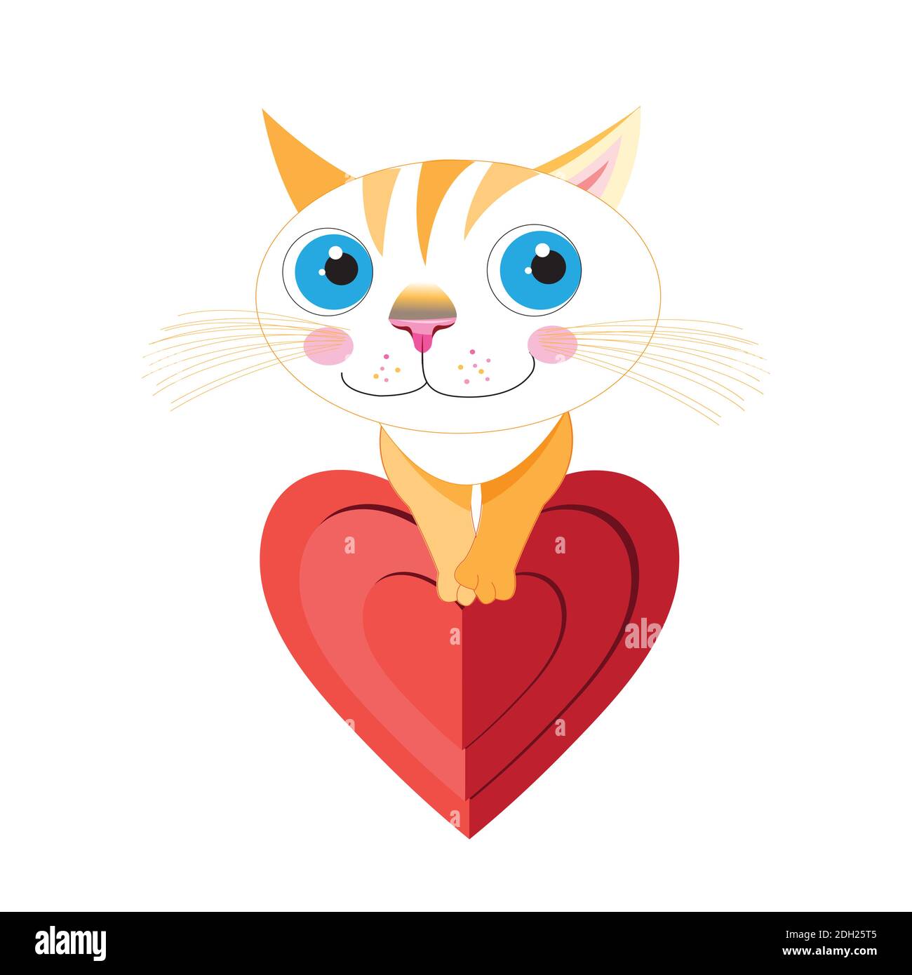 Hermosa ilustración vectorial de un San Valentín con un gato divertido sobre un fondo blanco. Tarjeta de vacaciones con un gato enamorado y un corazón Ilustración del Vector
