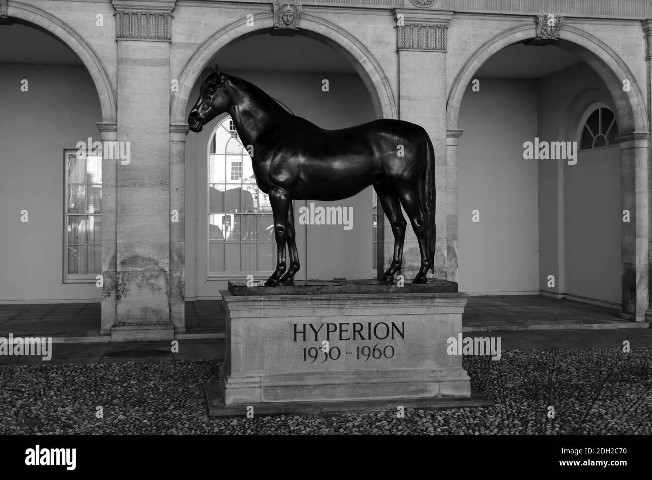 Estatua del caballo de carreras Hyperion, el Jockey Club Estate and Horse Racing Museum, Newmarket Town, Suffolk, Inglaterra, Reino Unido Foto de stock