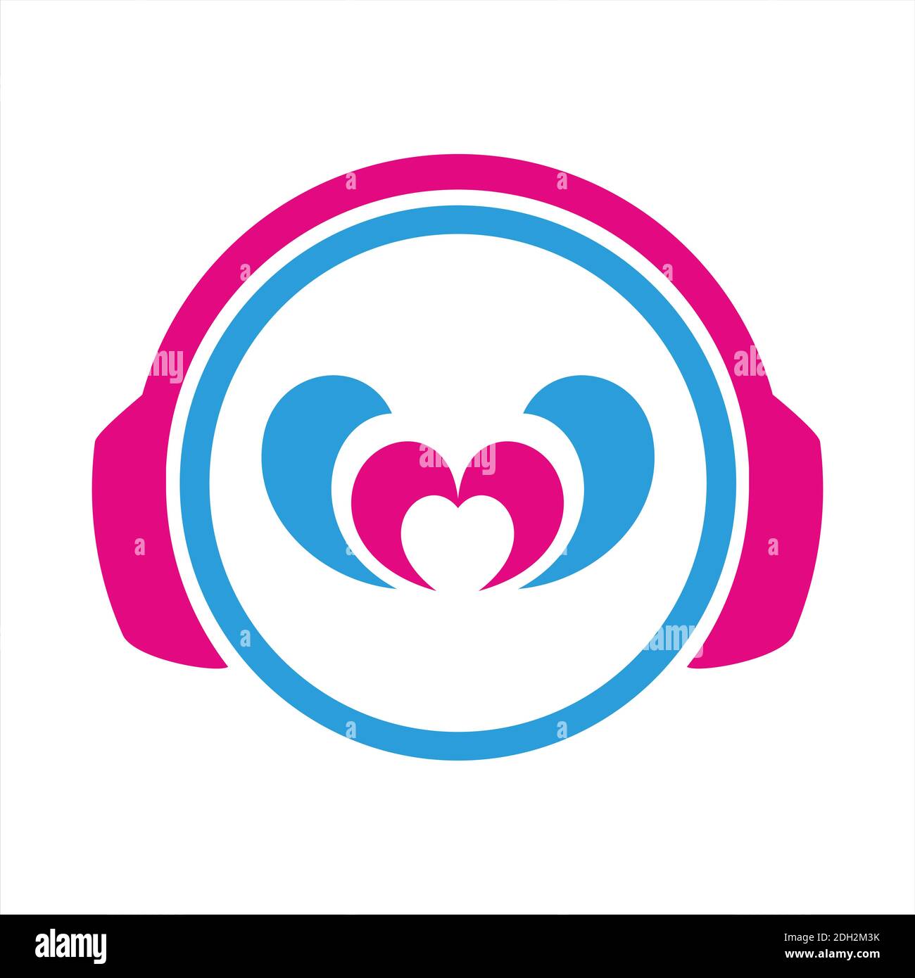 auriculares amor escuchar música icono logotipo vector plano concepto de diseño Ilustración del Vector