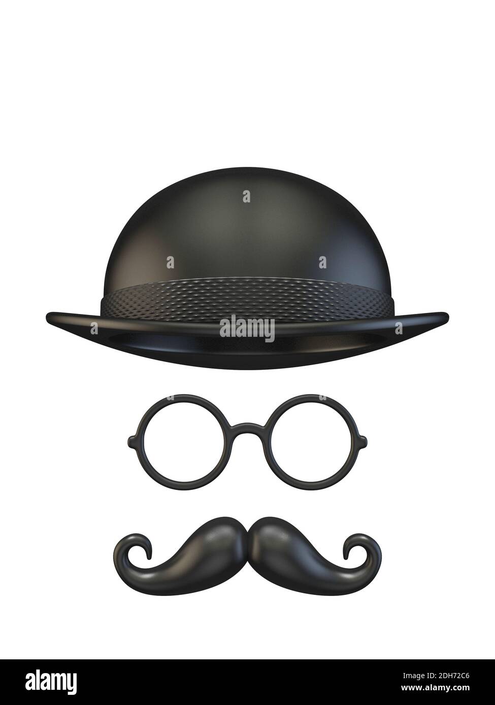 Sombrero cilíndrico, gafas y bigotes 3D Foto de stock