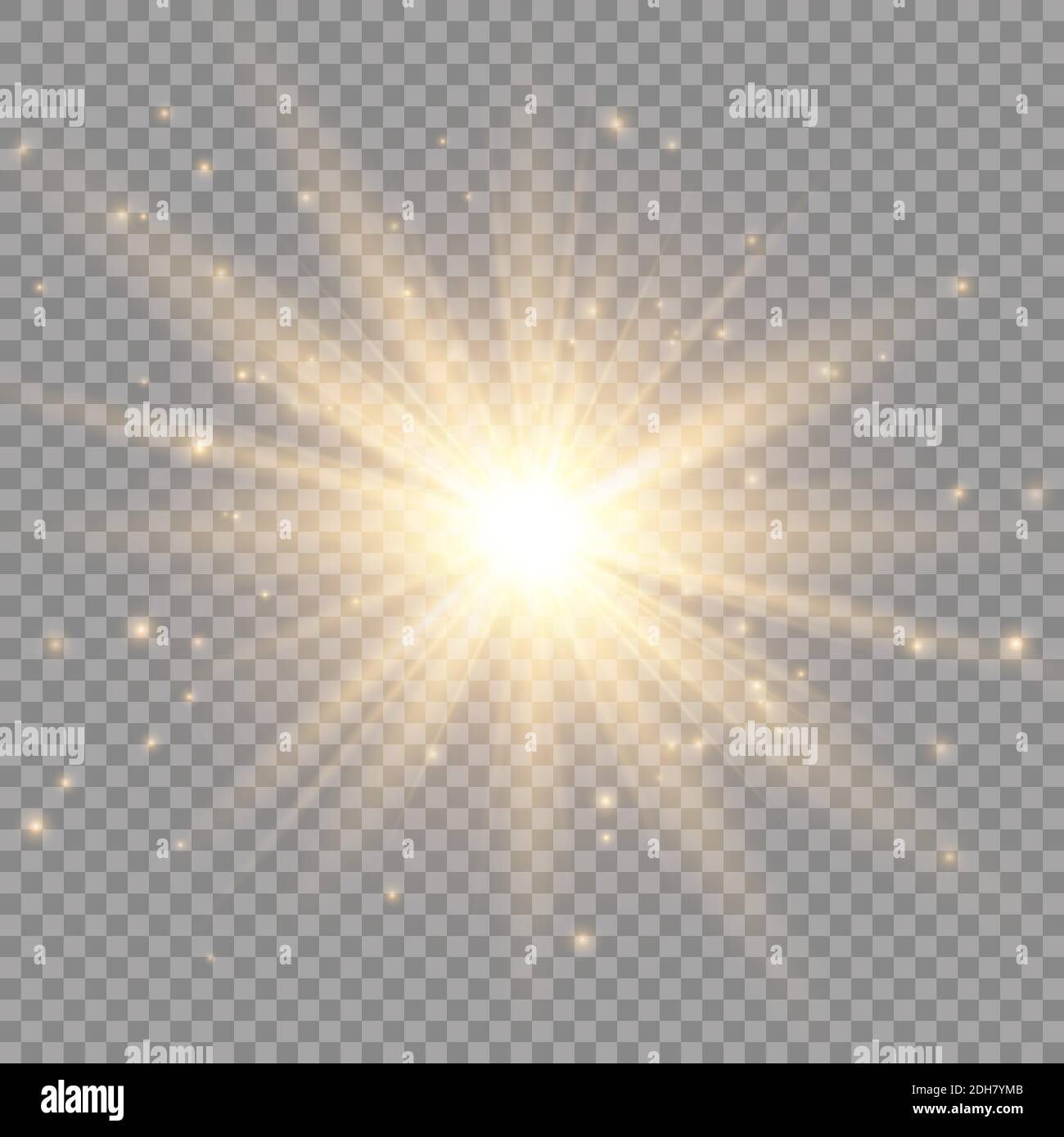 Efecto de luz brillante. Ráfaga de estrellas con destellos. Ilustración vectorial de Sun. Ilustración del Vector