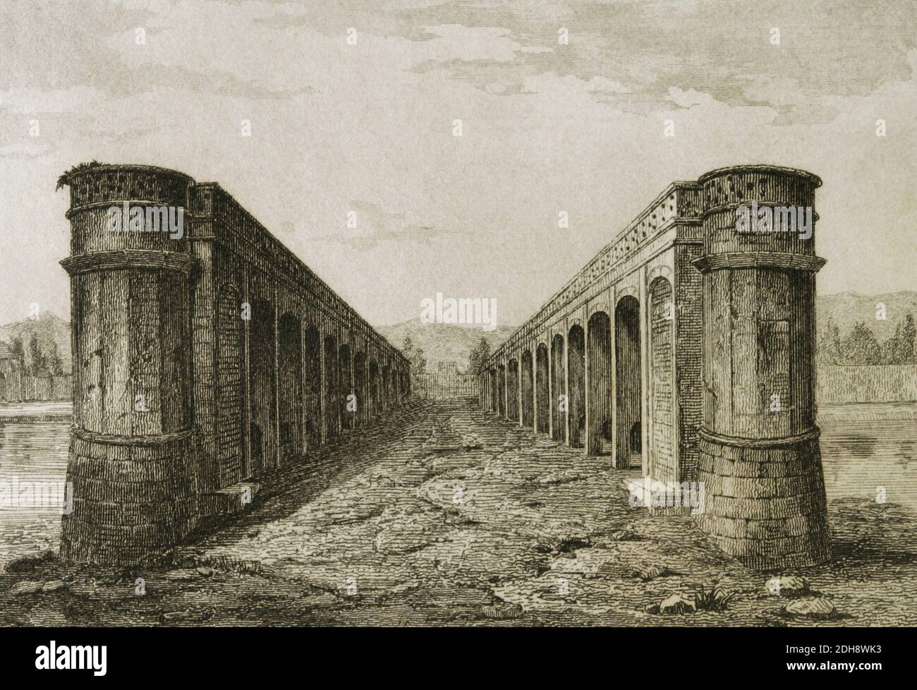 Persia, Isfahán. El puente Allahverdi Khan, también llamado Si-o-se-pol. Fue construido sobre el río Zayanderud, entre 1599 y 1602 bajo el reinado de Abbas I. su construcción fue supervisada por Allahverdi Khan Undiladze, comandante en jefe de los ejércitos. Grabado. Panorama Universal. Historia de Persia, 1851. Foto de stock
