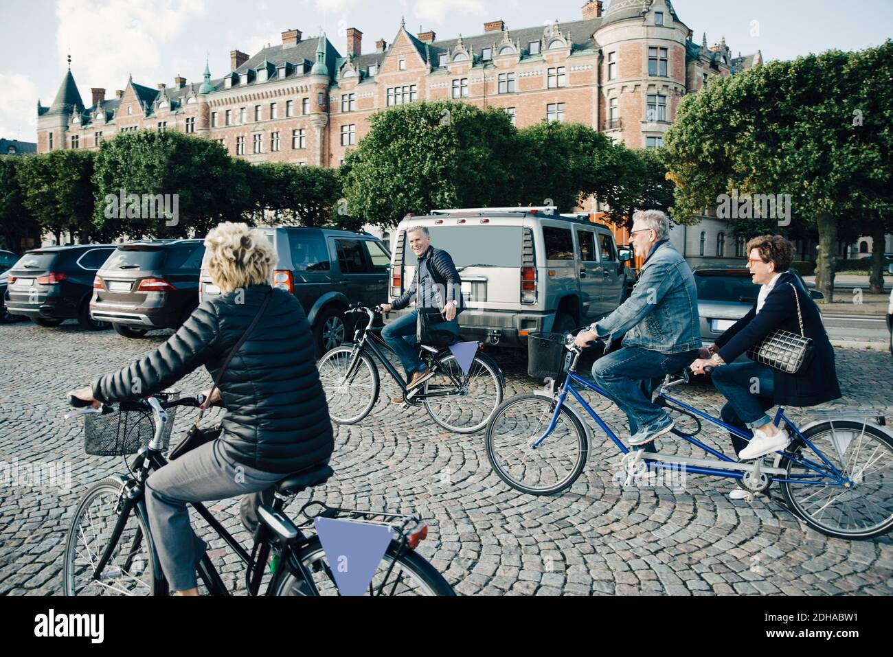 Alegres Hombres Mayores En Una Bicicleta Tándem Imagen de archivo - Imagen  de paseo, lifestyle: 197799215