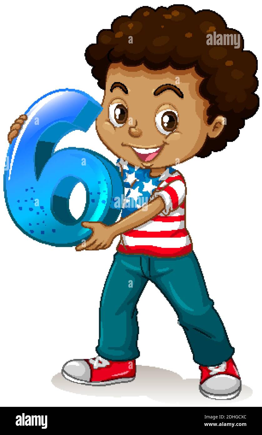 Ni o americano sosteniendo la ilustraci n n mero seis de