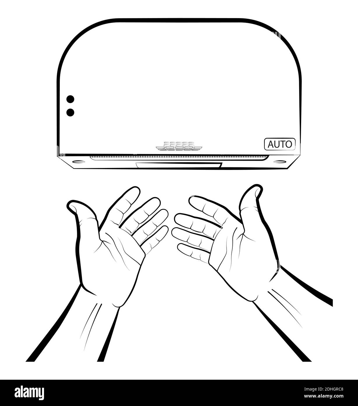 El hombre sostiene las manos bajo un secador automático. Procedimientos  higiénicos en lugares públicos. Prevención de enfermedades vector aislado  sobre fondo blanco Imagen Vector de stock - Alamy