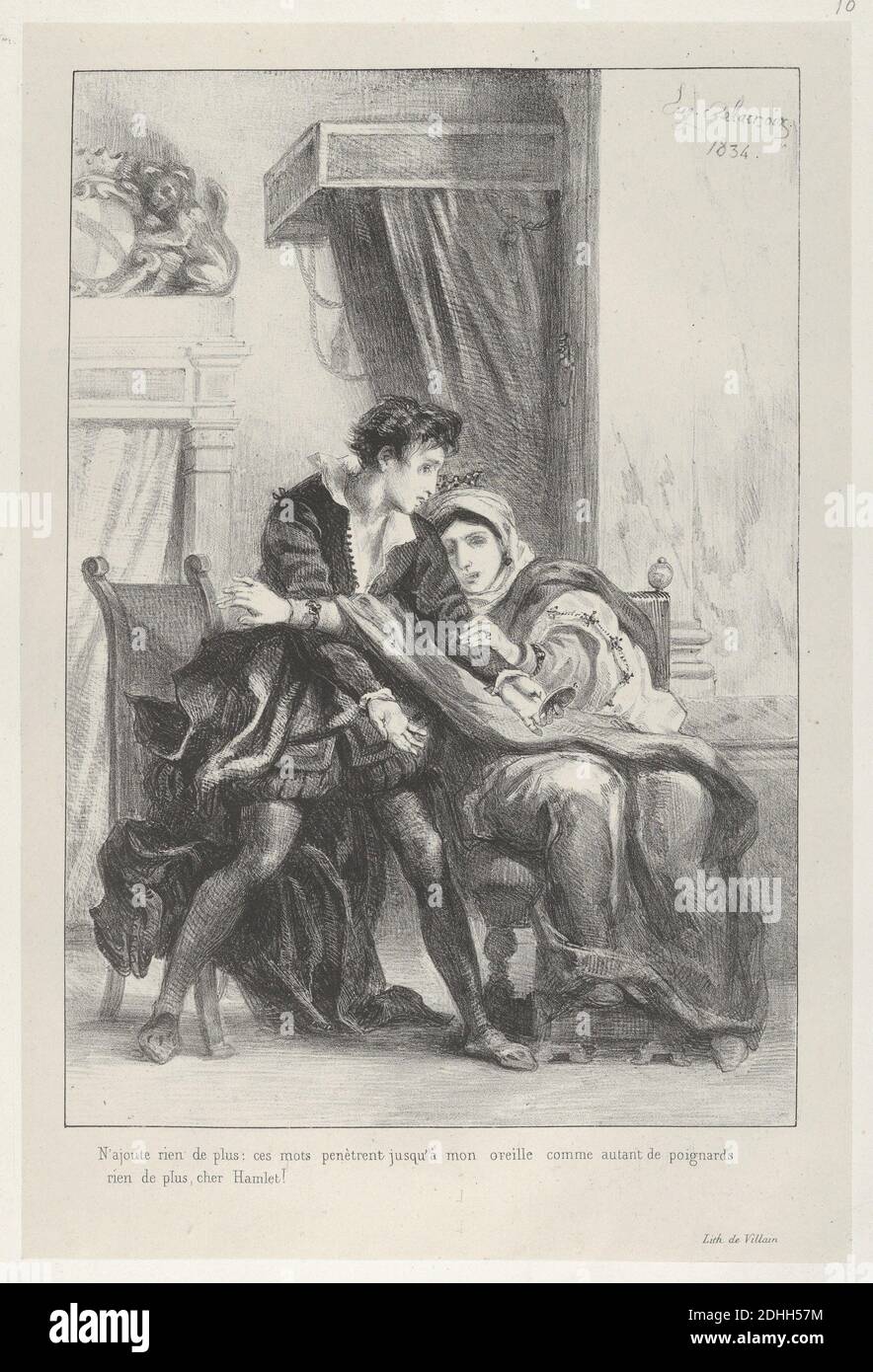 Eugène Delacroix (Francés, Charenton-Saint-Maurice 1798-París 1863) Hamlet y la Reina (Hamlet, Acto 3, escena 4), de 1834, Litografía francesa; tercer estado de cuatro; Imagen: 10 1/8 x 7 in. (25,7 x 17,8 cm) Hoja: 11 7/8 x 7 15/16. (30,1 x 20,2 cm), el Metropolitan Museum of Art, Nueva York, Fondo de Rogers, 1922 (22,56.13) http://www.metmuseum.org/Collections/search-the-collections/337108 Foto de stock