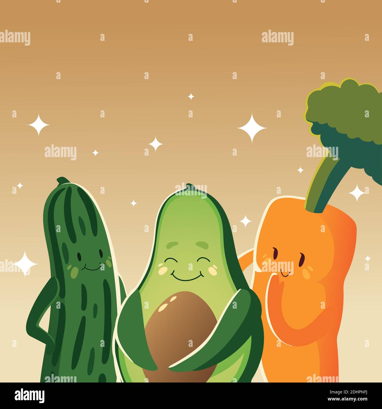 verduras kawaii lindo dibujos animados feliz aguacate pepino y zanahoria  vector ilustración Imagen Vector de stock - Alamy