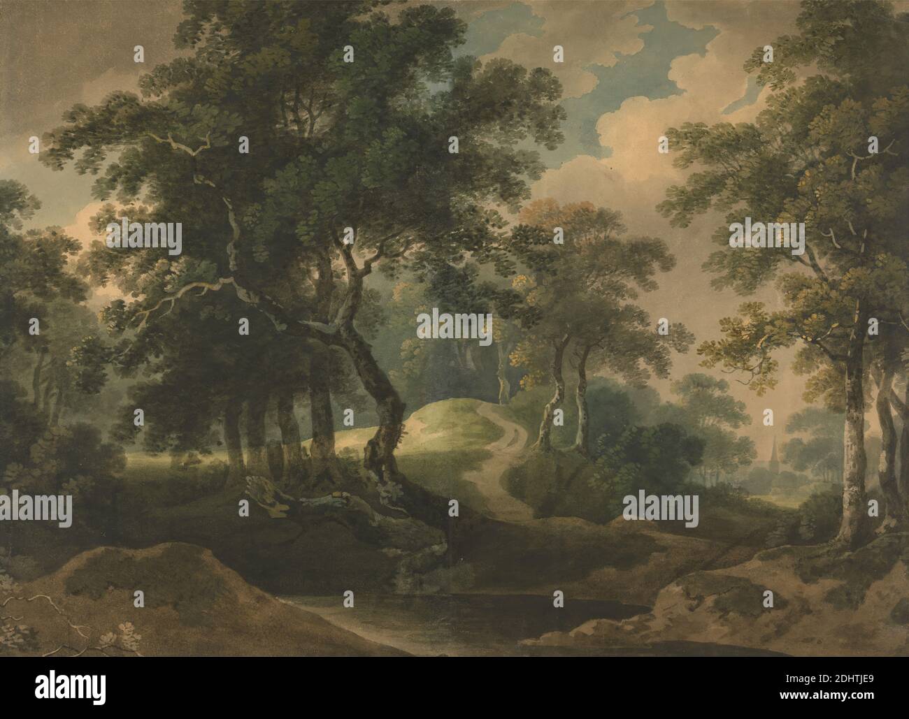 Woodland Landscape, Thomas Barker, 1769–1847, británico, sin fecha, acuarela y grafito sobre moderadamente grueso, moderadamente texturizado, beige, papel de hoja: 15 11/16 × 21 1/2 pulgadas (39.8 × 54.6 cm Foto de stock