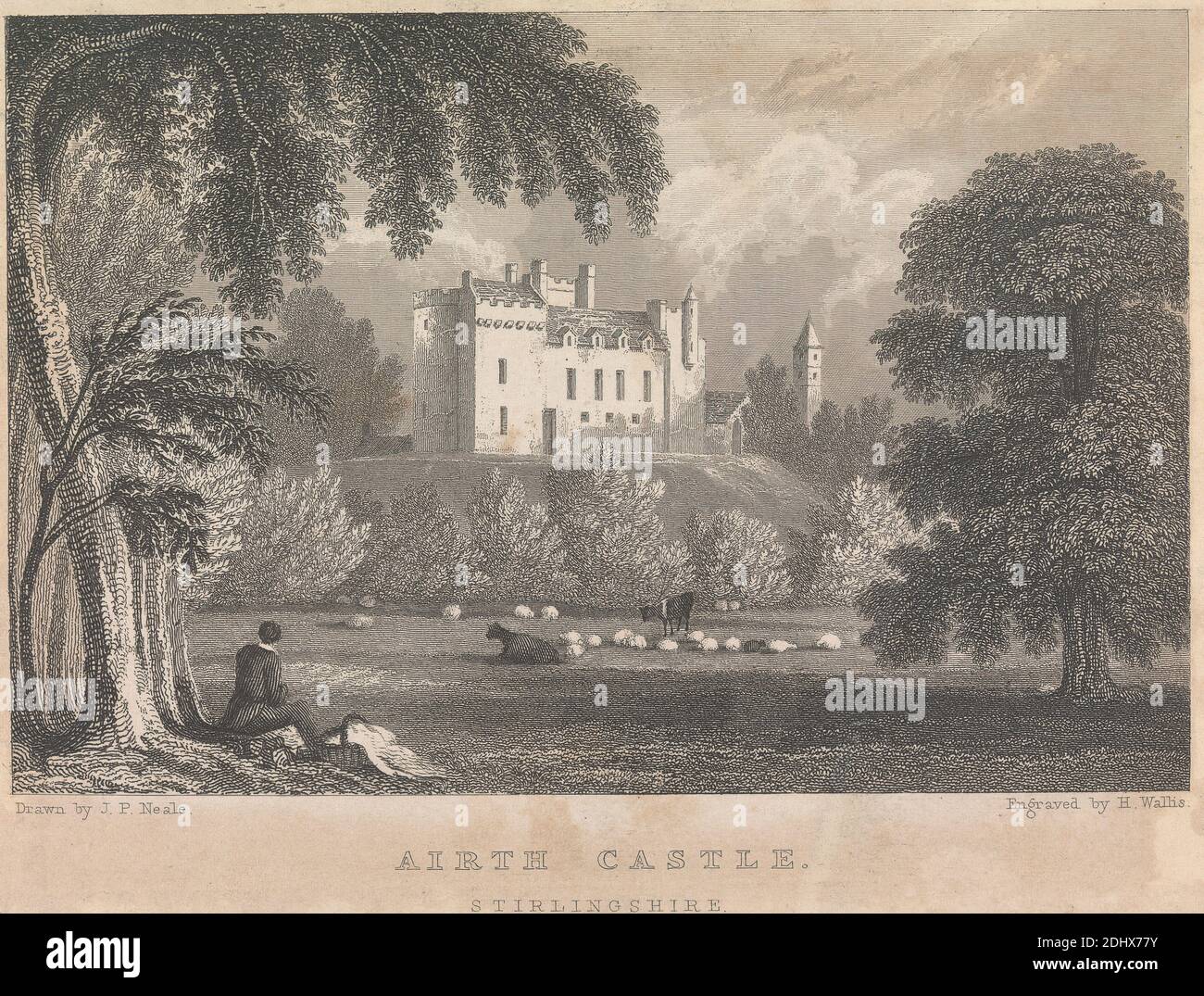 Airth Castle, Stirlingshire; página 4 (volumen uno), impresión hecha por Henry Wallis, 1805–1890, británico, después de John Preston Neale, 1771/80–1847, británico, 1831, grabado Foto de stock