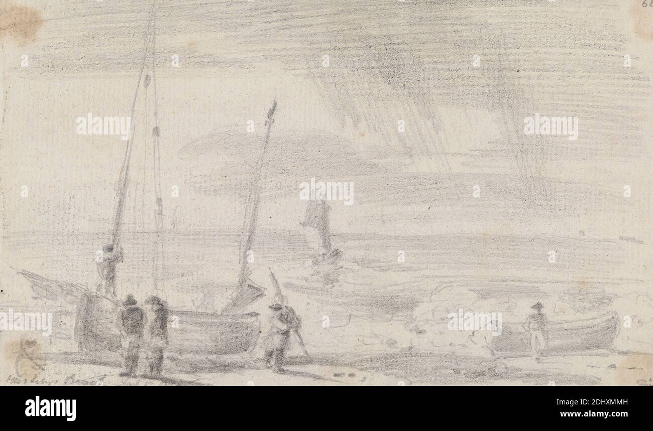 Hastings Beach, 5 de noviembre de 1815, Capitán Thomas Hastings, 1778–1854, Británico, 1815, grafito sobre papel delgado, ligeramente texturizado, crema, hoja: 3 3/4 × 6 1/8 pulgadas (9.5 × 15.6 cm Foto de stock