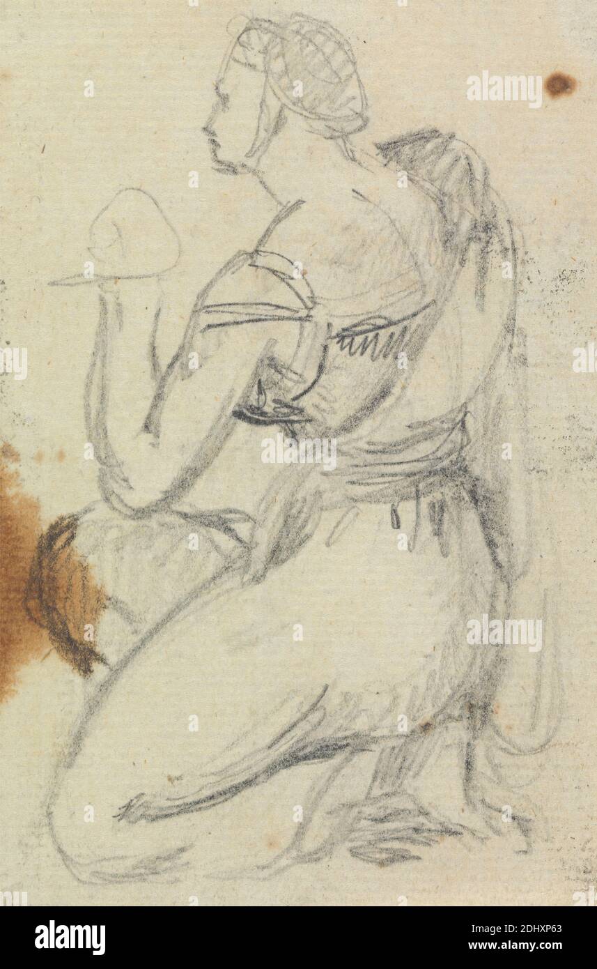 Estudio de una mujer arrodillada, Benjamin Robert Haydon, 1786–1846, británico, sin fecha, grafito en medio, moderadamente texturizado, blanco azulado, papel colocado, Hoja: 4 5/16 × 2 7/8 pulgadas (11 × 7.3 cm Foto de stock