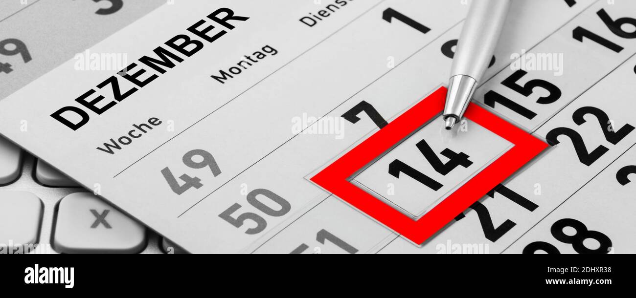 Kalender 14 Dezember 2020 mit teclado de PC Foto de stock