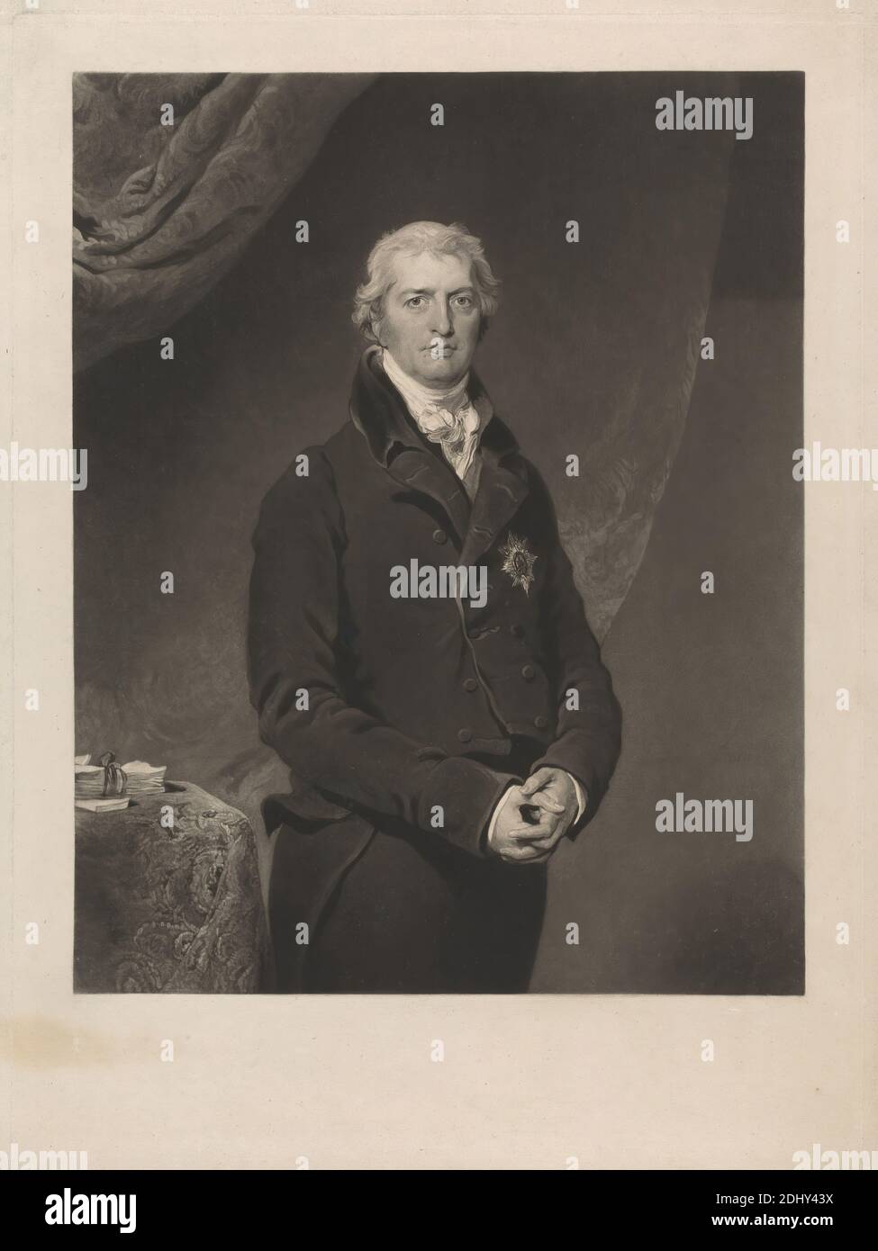 Robert Banks Jenkinson, 2do conde de Liverpool, impresión hecha por Charles Turner, 1774–1857, británico, Sir Thomas Lawrence, 1769–1830, británico, 1827, mezzotint en moderadamente grueso, moderadamente texturizado, crema, papel laico, hoja: 22 1/2 × 17 pulgadas (57.2 × 43.2 cm) e imagen: 17 1/2 cm × 35.1 cm (13 13/16 pulg. × 44.5 pulg.) Foto de stock