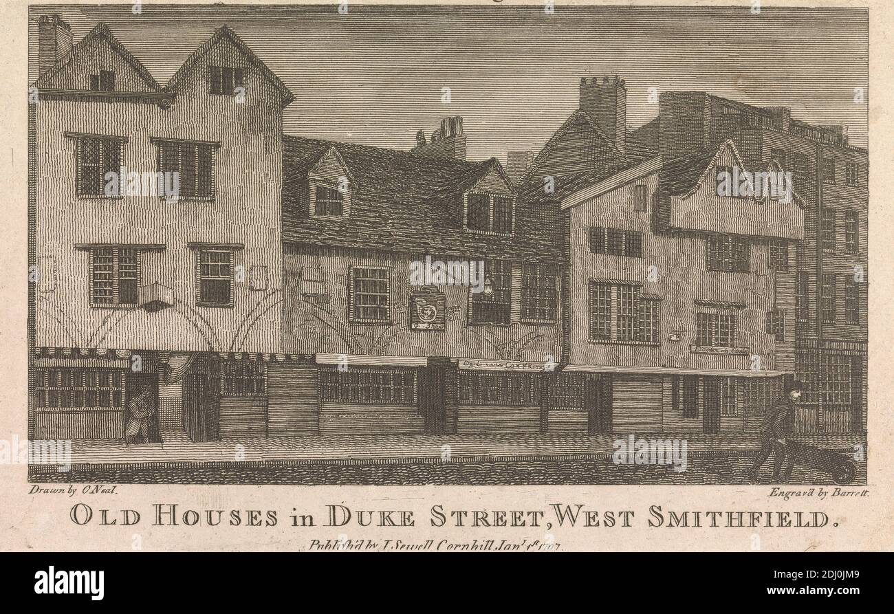 Old Houses in Duke Street West Smithfield, artista desconocido, ( Barret ), después de Jeffrey o'Neal, activo 1763–1772, 1797, Grabado Foto de stock