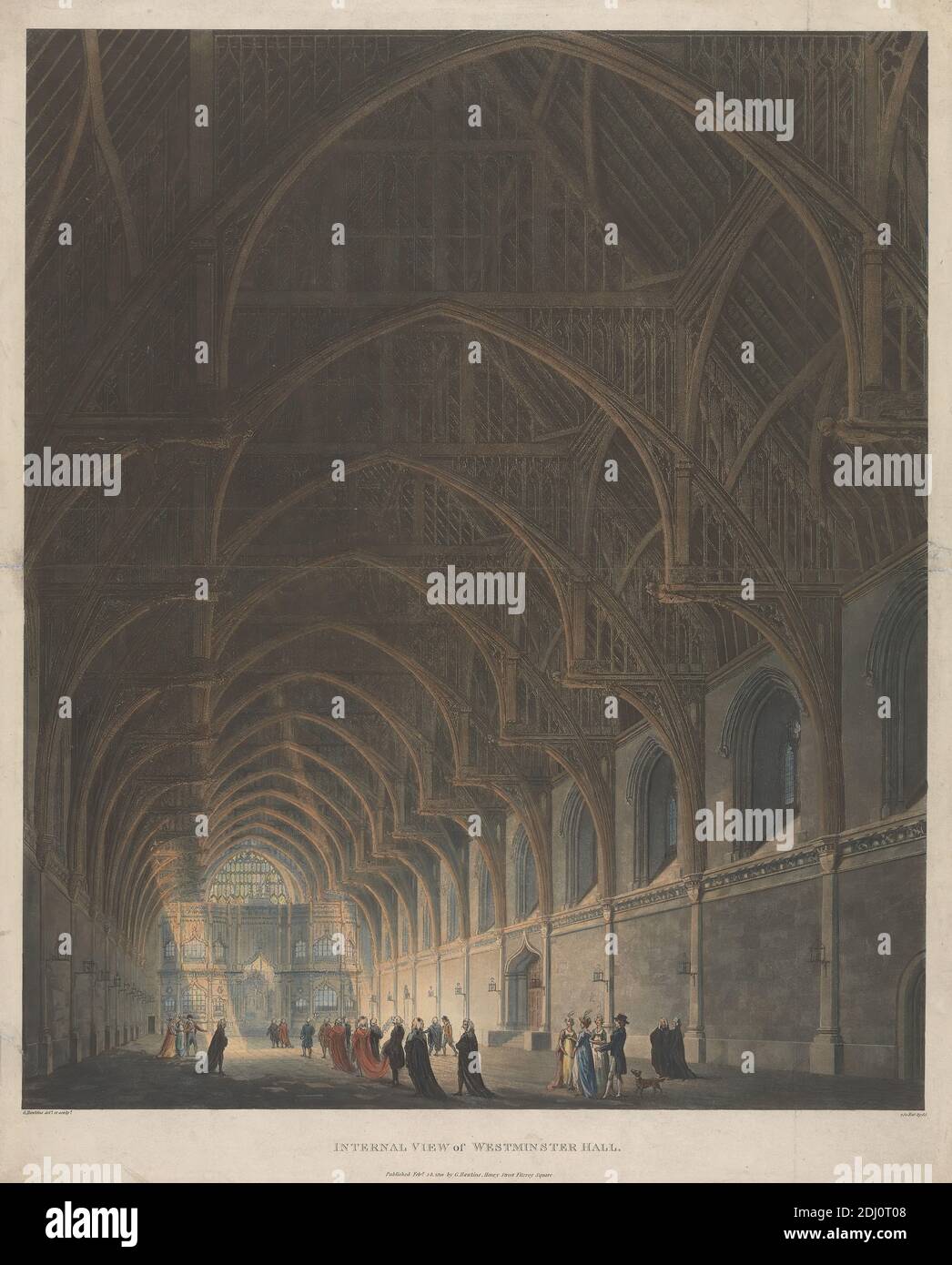 Vista interna de Westminster Hall, George Hawkins, 1819–1852, británico, después de George Hawkins, 1819–1852, británico, 1801, Aquatint, coloreado a mano Foto de stock
