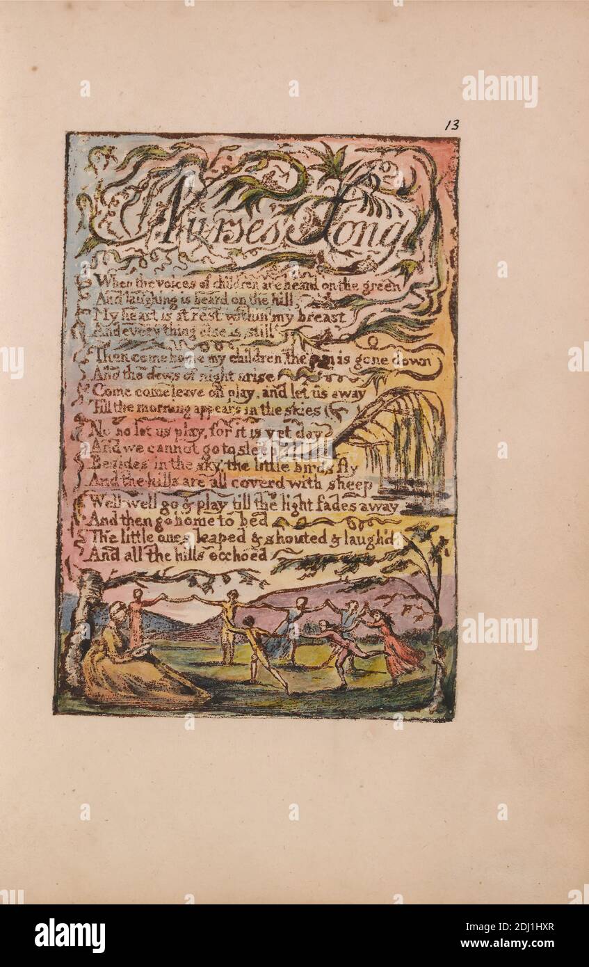 Canciones de la inocencia y de la experiencia, placa 13, 'canción de la  enfermera' (Bentley 24), impresión hecha por William Blake, 1757–1827,  británico, 1789 a 1794, grabado de relieve impreso en marrón