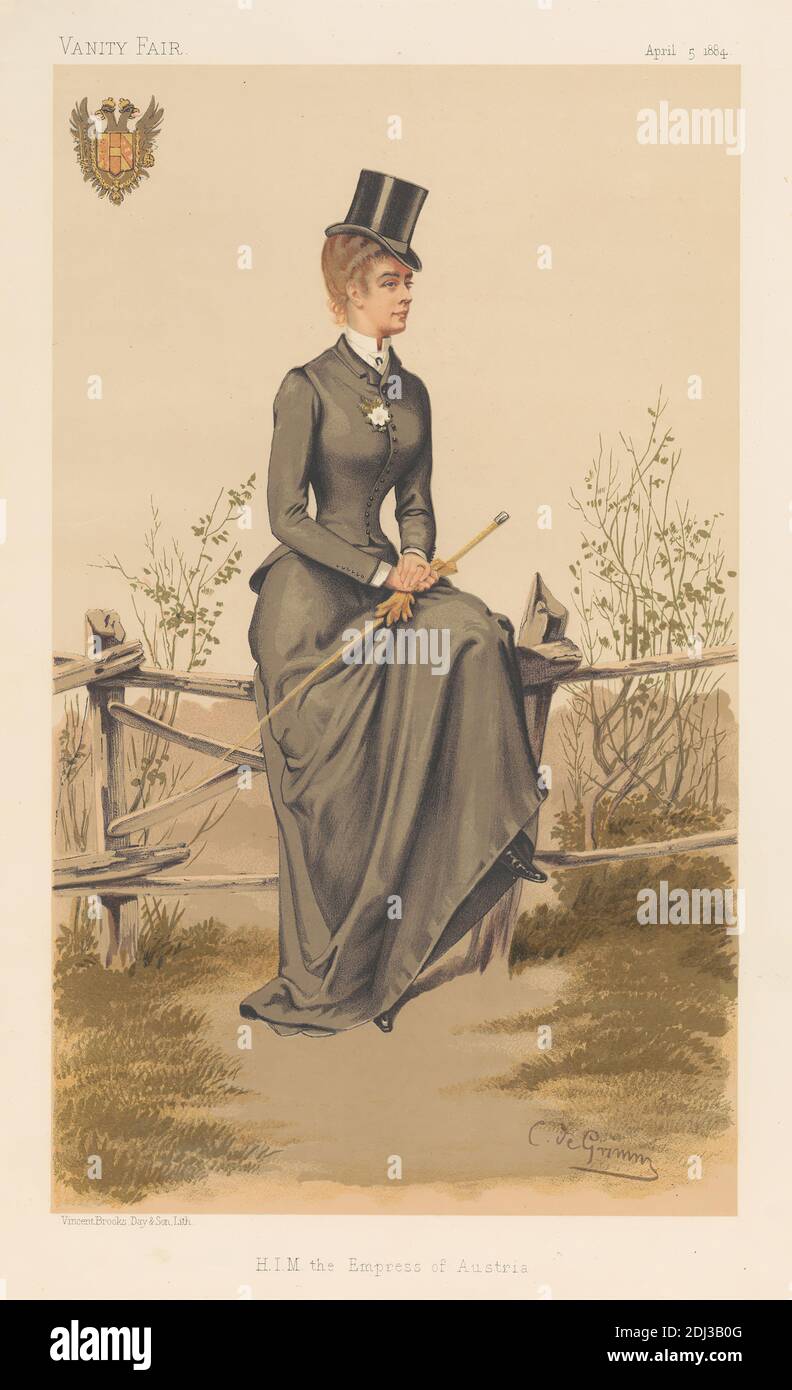 Feria de la vanidad: Damas; 'H.I.M. la emperatriz de Austria', Elizabeth Amalie Eugenie, 5 de abril de 1884, Constantino von de Grimm, activo 1880, 1884, Chromolitograph Foto de stock