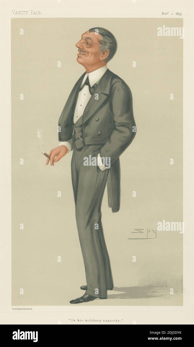 Vanity Fair: Militar y Marina; 'en su capacidad militar', Sr. Montagu Williams, 1 de noviembre de 1879, Leslie Matthew 'Spy' Ward, 1851–1922, British, 1879, Chromolithograph Foto de stock
