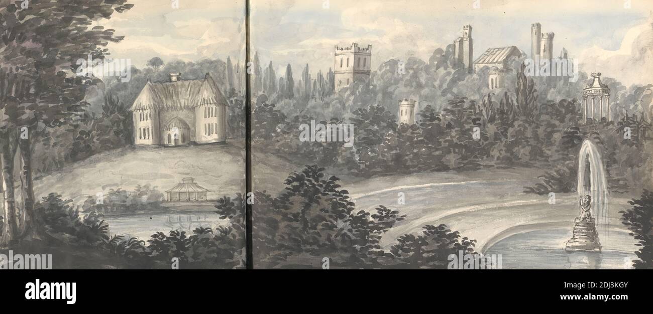 Alton Towers, Lord Shrewsbury's, agosto de 1830, Anne Rushout, CA. 1768–1849, British, 1830, Watercolor sobre papel de move crema de grosor moderado y textura ligera Foto de stock