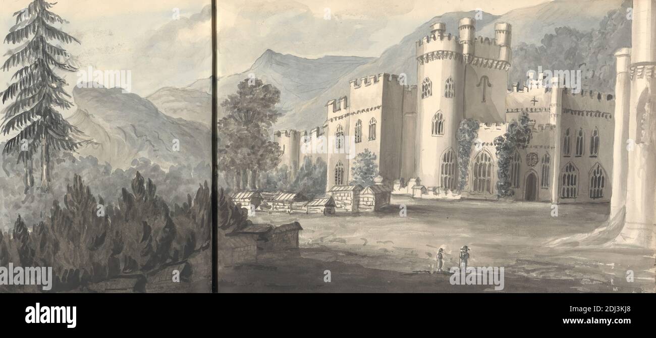 Castillo de Gwrych, Anne Rushout, ca. 1768–1849, británico, 1824 a 1832, acuarela sobre papel de move crema de grosor moderado, ligeramente texturizado Foto de stock