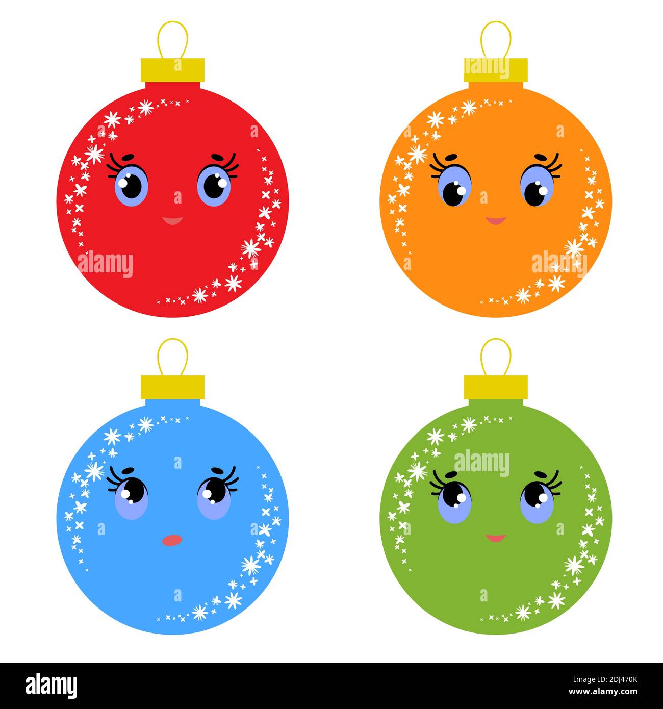 Juego de bolas de árbol de Navidad aisladas de color plano. Dibujos animados  encantadores para decorar postales y diseño Imagen Vector de stock - Alamy